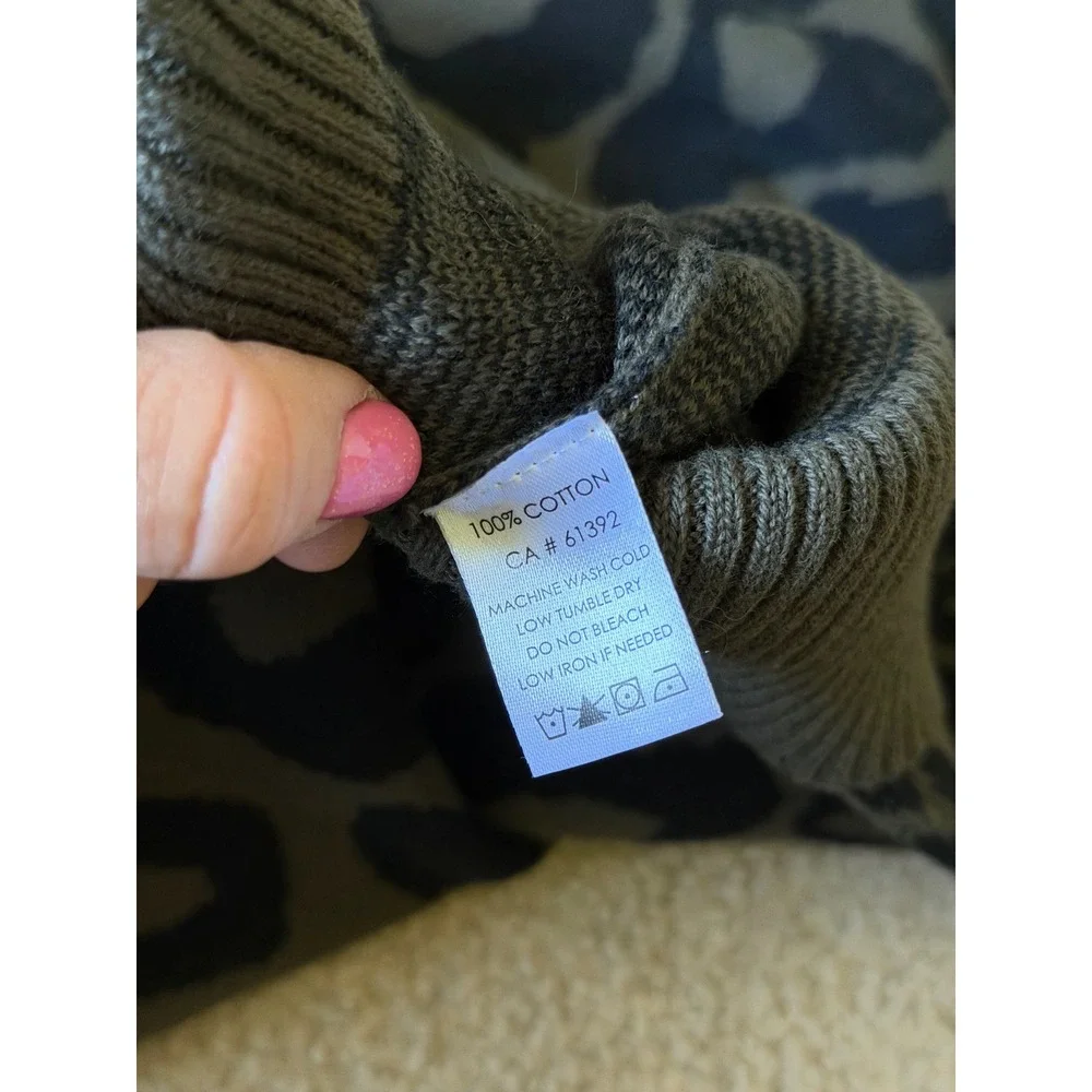 Shannon Passero Cardigan Sweater Leopard Print Olive‎ Green Black One size